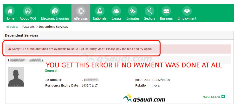 You get this error if you did not make any payment for visa