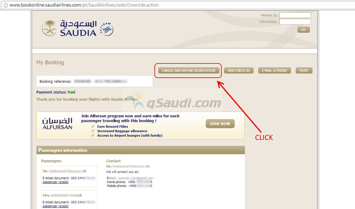 Saudia Refund online 3