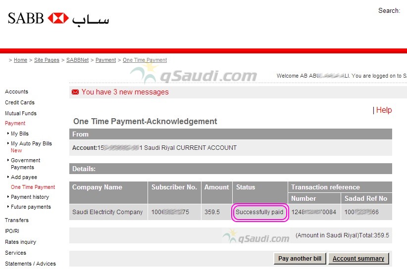 Confirmation for bill payment